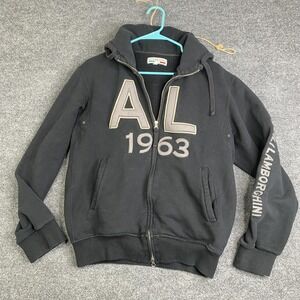 Hydrogen Hoodie Mens Small Black Graphic Full Zip Automobili Lamborghini 1963